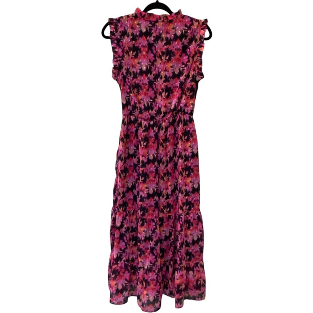 Saint + Sophia Floral Tiered Midi Dress Pink Black Sleeveless Pockets Feminine-6 - Picture 9 of 14